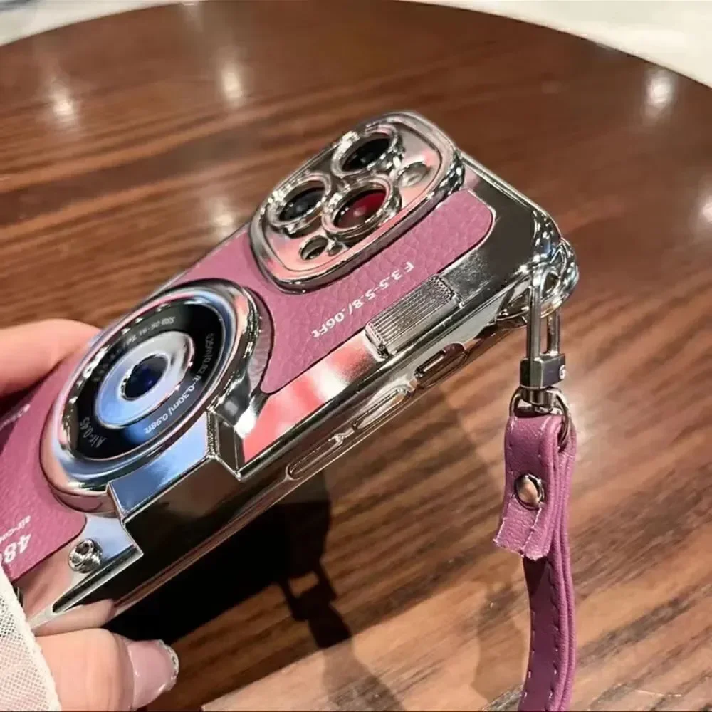NWT iPhone, pro X retro 3-D vintage camera case with a strap purple